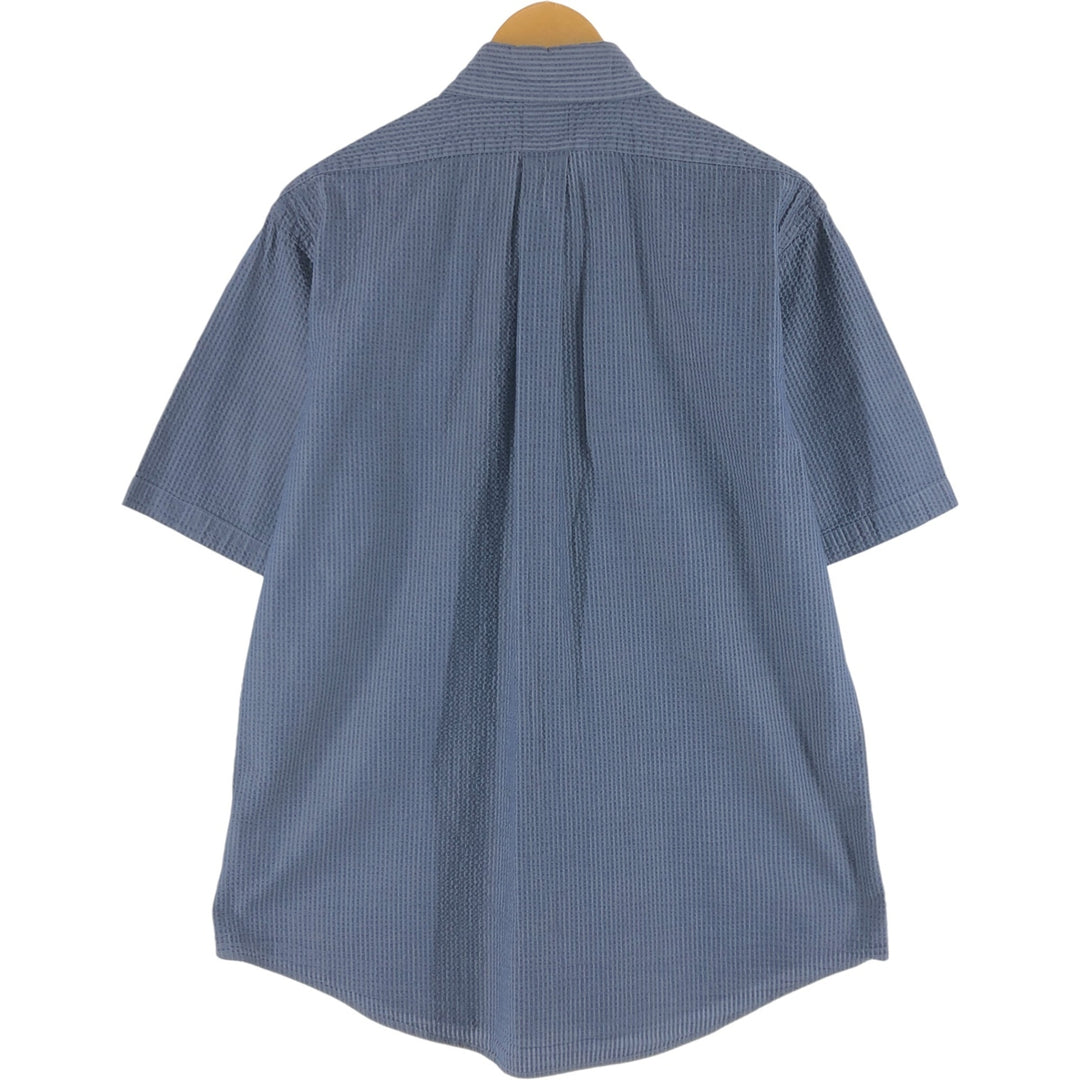 Brooks Brothers Est.1818 Seersucker Short Sleeve Button-Down Striped Shirt, Men's Size L cotton navy blue type Vintage Second Hand