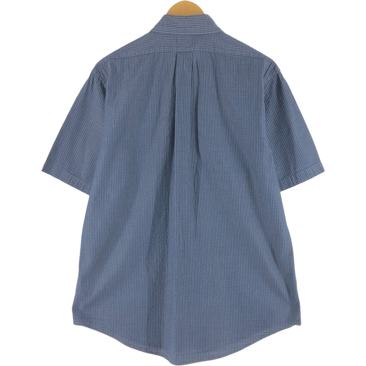 Brooks Brothers Est.1818 Seersucker Short Sleeve Button-Down Striped Shirt, Men's Size L cotton navy blue type Vintage Second Hand