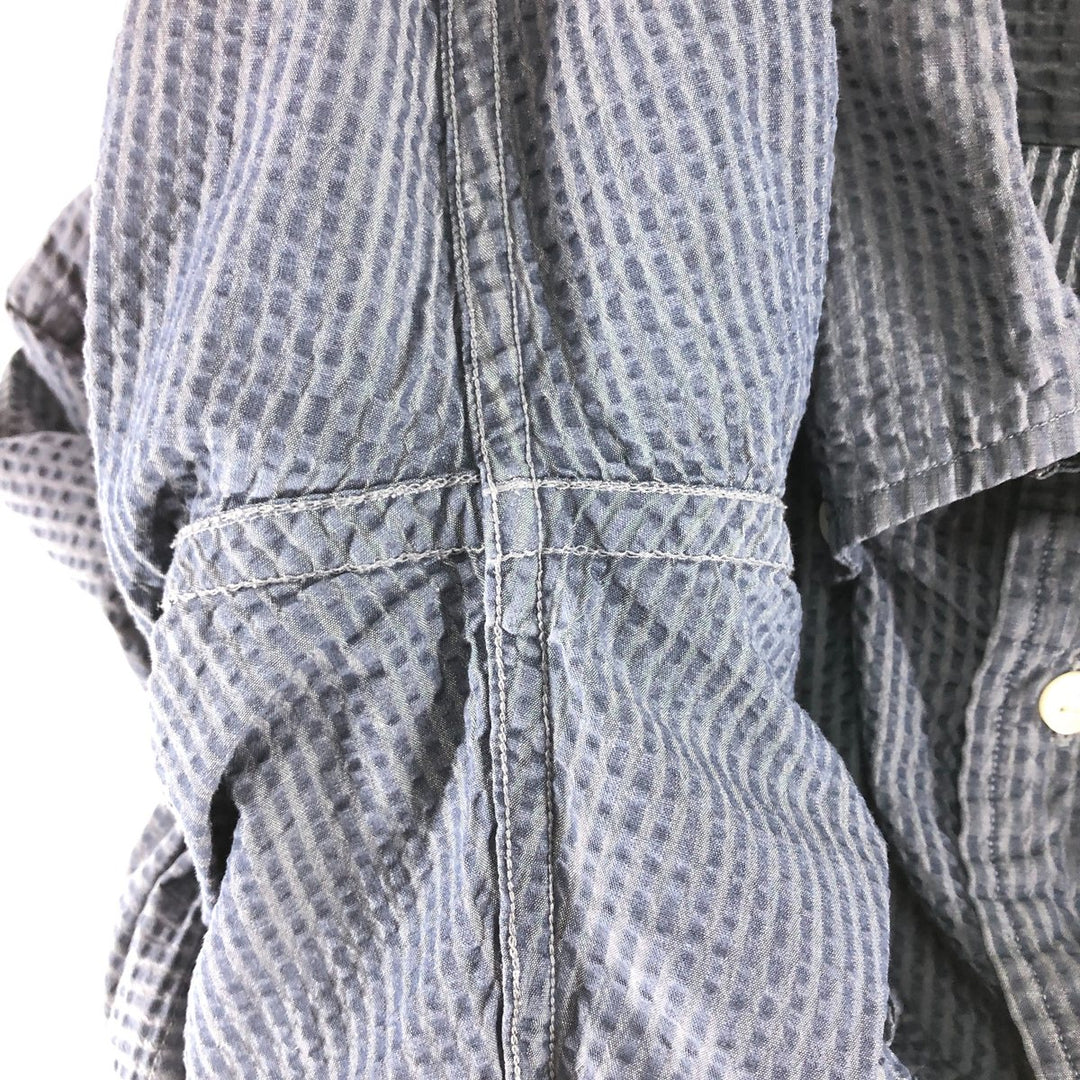 Brooks Brothers Est.1818 Seersucker Short Sleeve Button-Down Striped Shirt, Men's Size L cotton navy blue type Vintage Second Hand