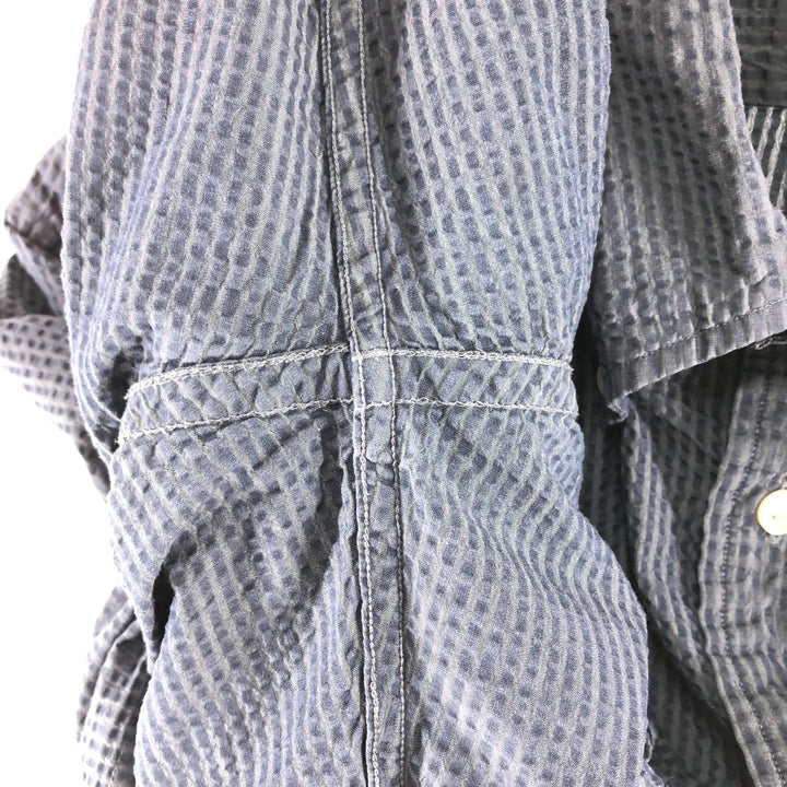 Brooks Brothers Est.1818 Seersucker Short Sleeve Button-Down Striped Shirt, Men's Size L cotton navy blue type Vintage Second Hand