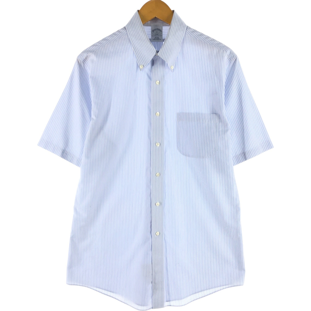 Brooks Brothers 346 short sleeve button down striped shirt, men's size M cotton Blue type light blue Vintage Second Hand