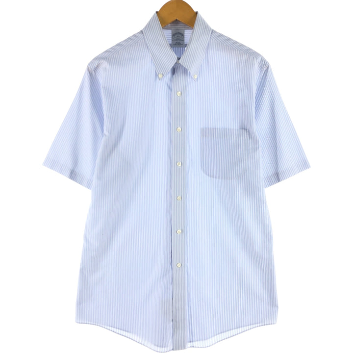 Brooks Brothers 346 short sleeve button down striped shirt, men's size M cotton Blue type light blue Vintage Second Hand