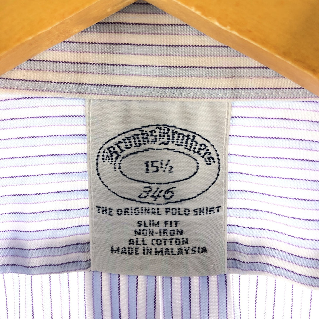 Brooks Brothers 346 short sleeve button down striped shirt, men's size M cotton Blue type light blue Vintage Second Hand
