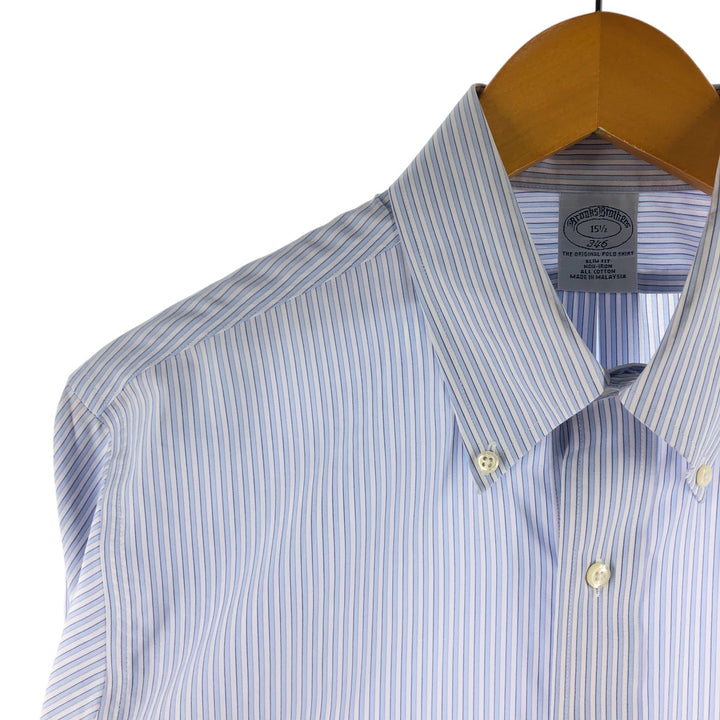 Brooks Brothers 346 short sleeve button down striped shirt, men's size M cotton Blue type light blue Vintage Second Hand