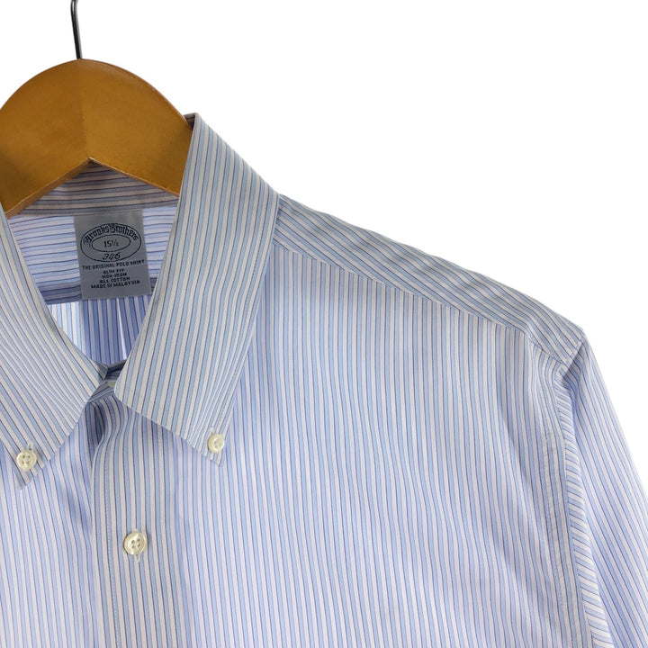 Brooks Brothers 346 short sleeve button down striped shirt, men's size M cotton Blue type light blue Vintage Second Hand