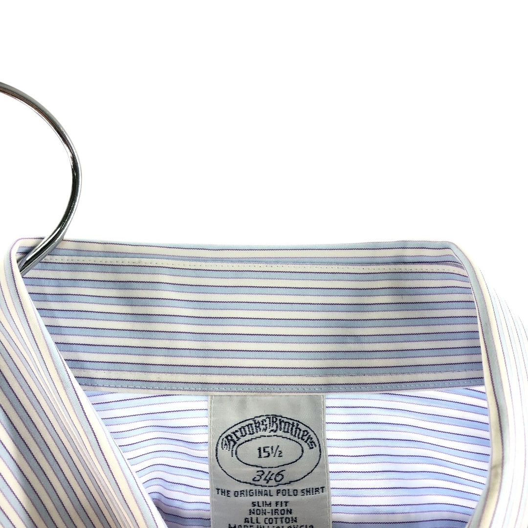 Brooks Brothers 346 short sleeve button down striped shirt, men's size M cotton Blue type light blue Vintage Second Hand