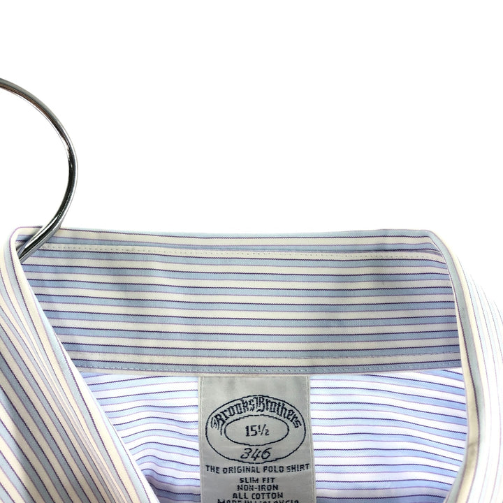Brooks Brothers 346 short sleeve button down striped shirt, men's size M cotton Blue type light blue Vintage Second Hand