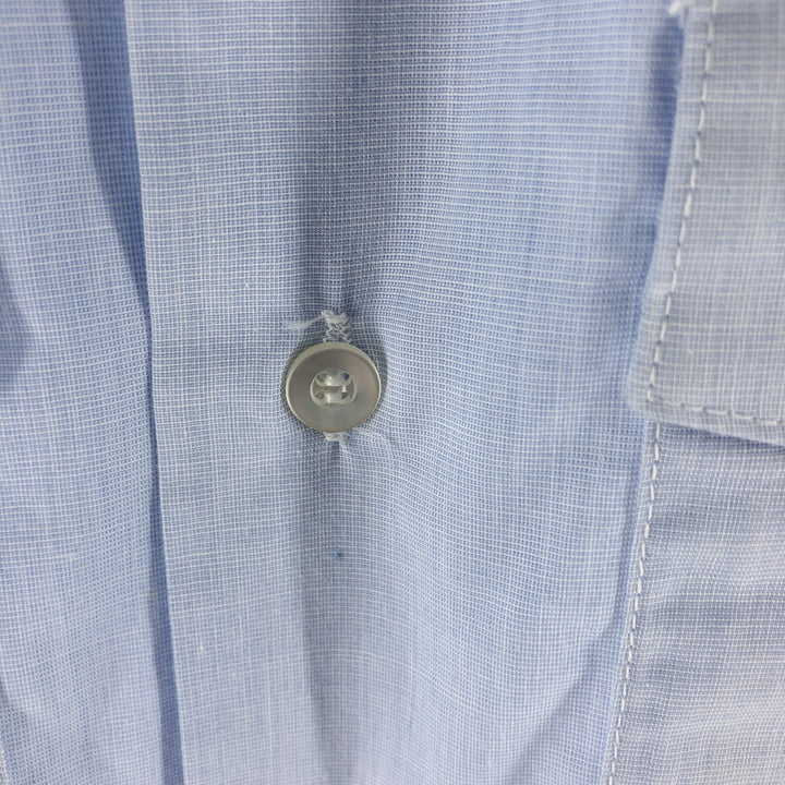 Open collar short sleeve military shirt made in USA, men's size M polyester Blue type light blue Vintage Second Hand