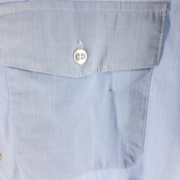Open collar short sleeve military shirt made in USA, men's size M polyester Blue type light blue Vintage Second Hand