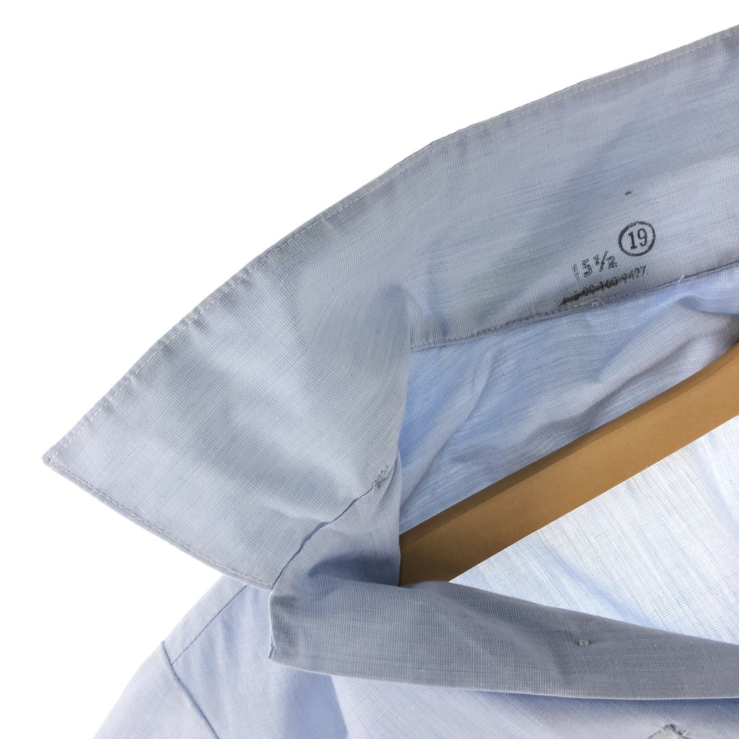 Open collar short sleeve military shirt made in USA, men's size M polyester Blue type light blue Vintage Second Hand