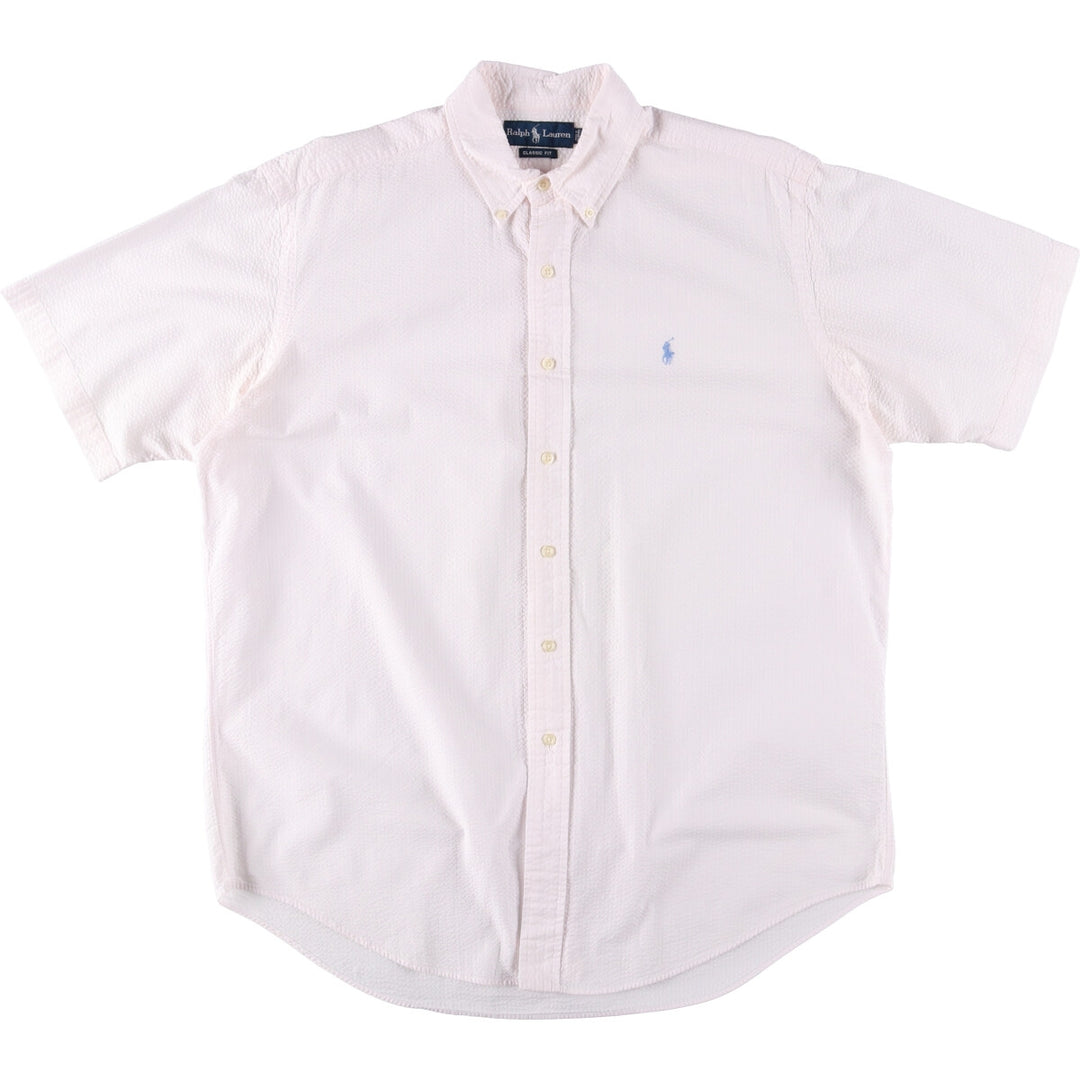 Ralph Lauren Classic Fit Seersucker Short Sleeve Button Down Shirt Men's Size L cotton white type Vintage Second Hand