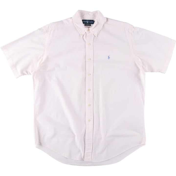 Ralph Lauren Classic Fit Seersucker Short Sleeve Button Down Shirt Men's Size L cotton white type Vintage Second Hand