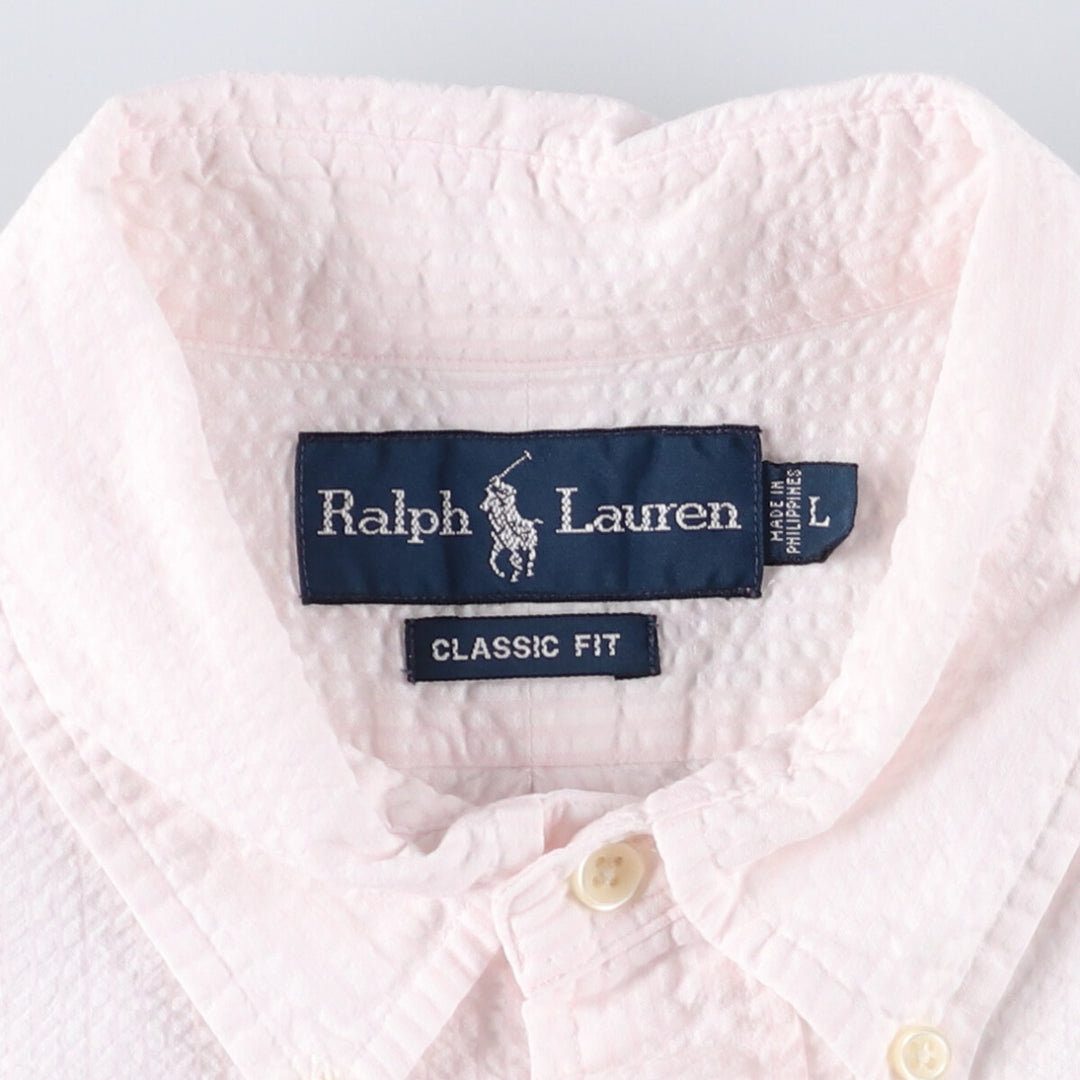Ralph Lauren Classic Fit Seersucker Short Sleeve Button Down Shirt Men's Size L cotton white type Vintage Second Hand
