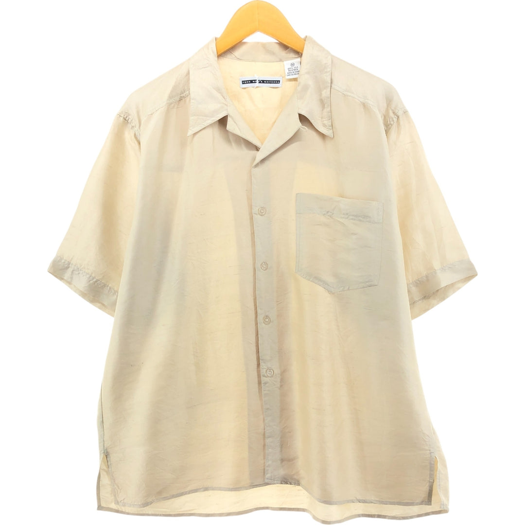 FENN WRT&MANSON Short Sleeve Open Collar Silk Shirt Box Shirt Men's M Size silk Beige type Vintage Second Hand