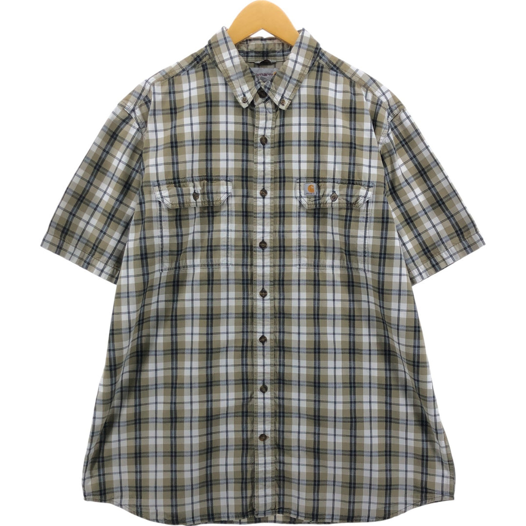 Carhartt RELAXED FIT Check Pattern Short Sleeve Work Shirt Men's XL cotton beige type brown Vintage Second Hand