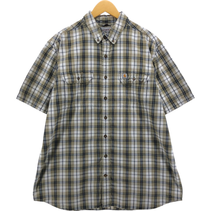 Carhartt RELAXED FIT Check Pattern Short Sleeve Work Shirt Men's XL cotton beige type brown Vintage Second Hand