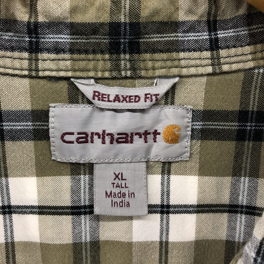 Carhartt RELAXED FIT Check Pattern Short Sleeve Work Shirt Men's XL cotton beige type brown Vintage Second Hand