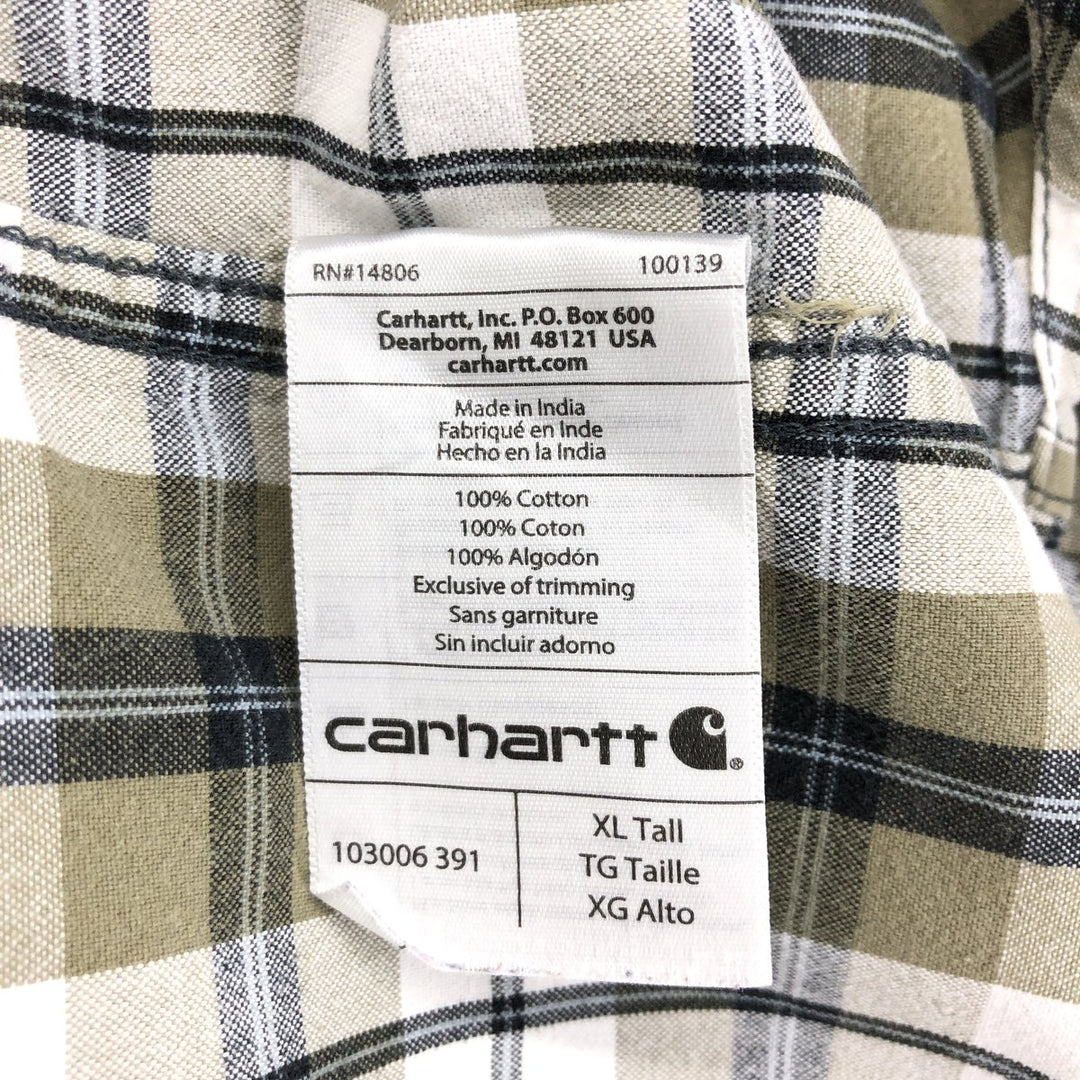 Carhartt RELAXED FIT Check Pattern Short Sleeve Work Shirt Men's XL cotton beige type brown Vintage Second Hand