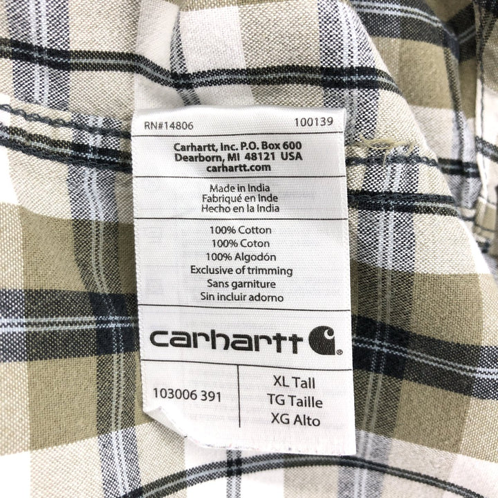 Carhartt RELAXED FIT Check Pattern Short Sleeve Work Shirt Men's XL cotton beige type brown Vintage Second Hand