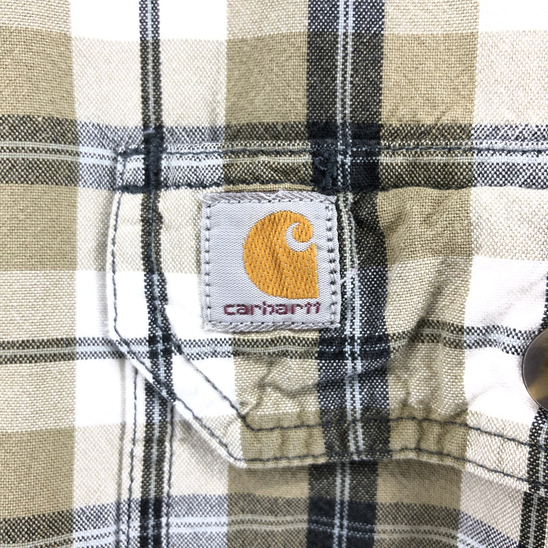 Carhartt RELAXED FIT Check Pattern Short Sleeve Work Shirt Men's XL cotton beige type brown Vintage Second Hand