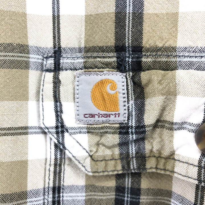 Carhartt RELAXED FIT Check Pattern Short Sleeve Work Shirt Men's XL cotton beige type brown Vintage Second Hand