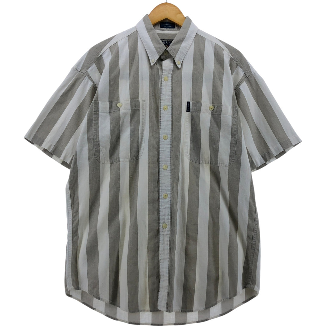 Ralph Lauren CHAPS Stripe Pattern Short Sleeve Linen x Cotton Button Down Shirt Men's M linen white type Vintage Second Hand