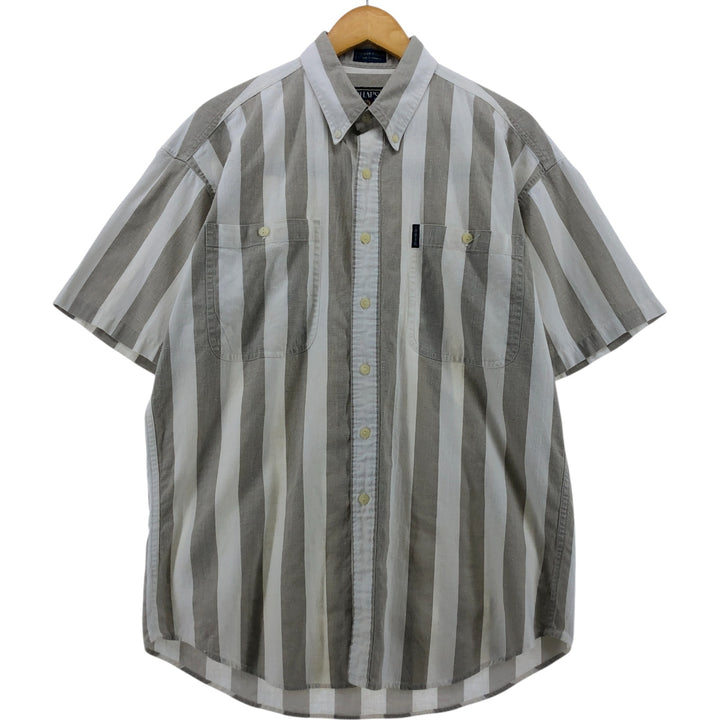 Ralph Lauren CHAPS Stripe Pattern Short Sleeve Linen x Cotton Button Down Shirt Men's M linen white type Vintage Second Hand