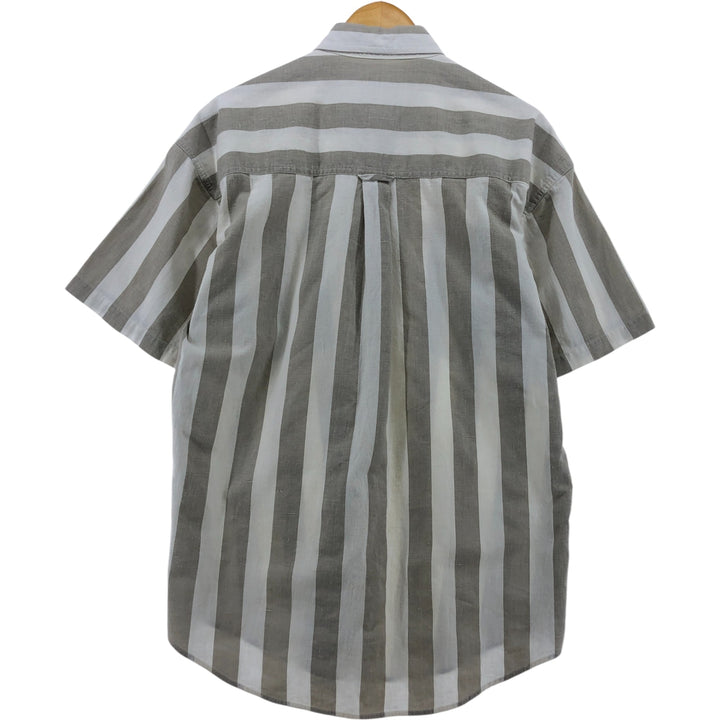 Ralph Lauren CHAPS Stripe Pattern Short Sleeve Linen x Cotton Button Down Shirt Men's M linen white type Vintage Second Hand