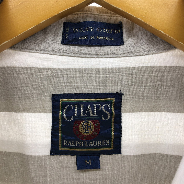 Ralph Lauren CHAPS Stripe Pattern Short Sleeve Linen x Cotton Button Down Shirt Men's M linen white type Vintage Second Hand