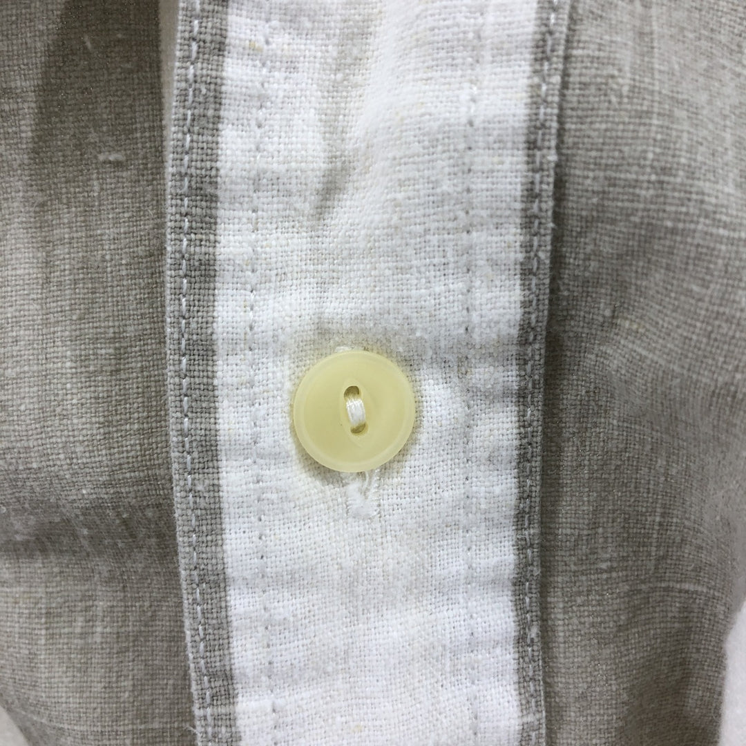 Ralph Lauren CHAPS Stripe Pattern Short Sleeve Linen x Cotton Button Down Shirt Men's M linen white type Vintage Second Hand