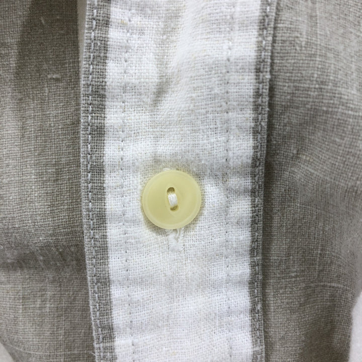 Ralph Lauren CHAPS Stripe Pattern Short Sleeve Linen x Cotton Button Down Shirt Men's M linen white type Vintage Second Hand