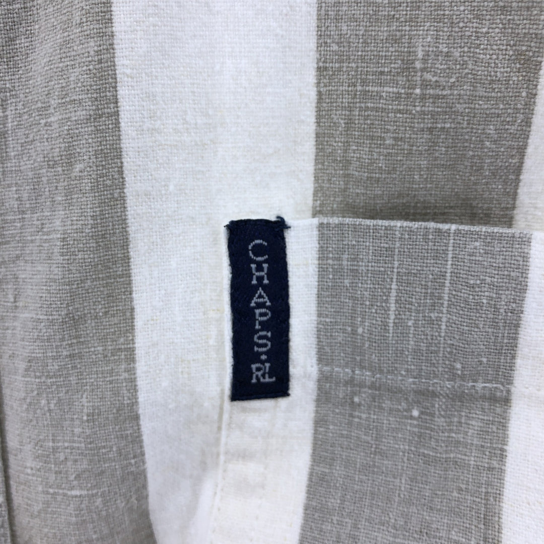 Ralph Lauren CHAPS Stripe Pattern Short Sleeve Linen x Cotton Button Down Shirt Men's M linen white type Vintage Second Hand