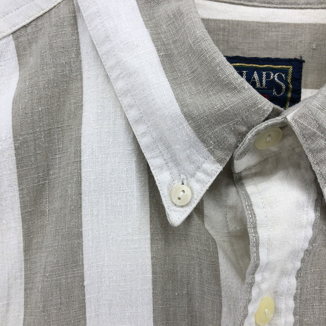 Ralph Lauren CHAPS Stripe Pattern Short Sleeve Linen x Cotton Button Down Shirt Men's M linen white type Vintage Second Hand