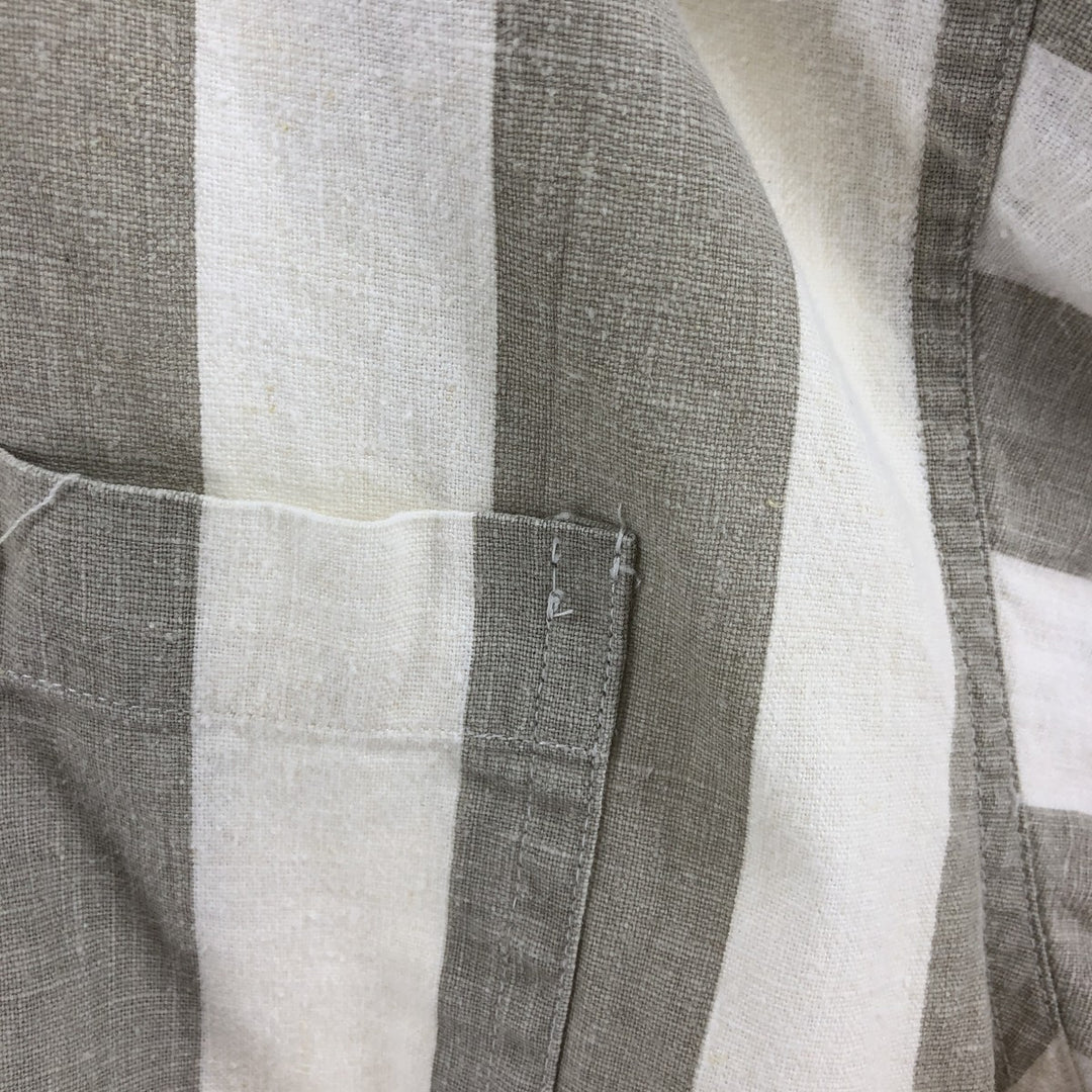 Ralph Lauren CHAPS Stripe Pattern Short Sleeve Linen x Cotton Button Down Shirt Men's M linen white type Vintage Second Hand
