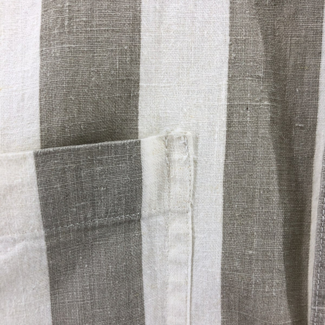 Ralph Lauren CHAPS Stripe Pattern Short Sleeve Linen x Cotton Button Down Shirt Men's M linen white type Vintage Second Hand
