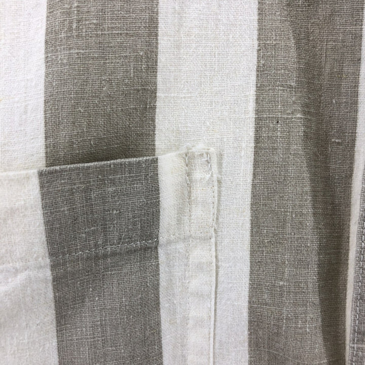 Ralph Lauren CHAPS Stripe Pattern Short Sleeve Linen x Cotton Button Down Shirt Men's M linen white type Vintage Second Hand