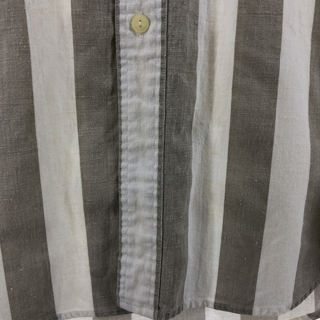 Ralph Lauren CHAPS Stripe Pattern Short Sleeve Linen x Cotton Button Down Shirt Men's M linen white type Vintage Second Hand