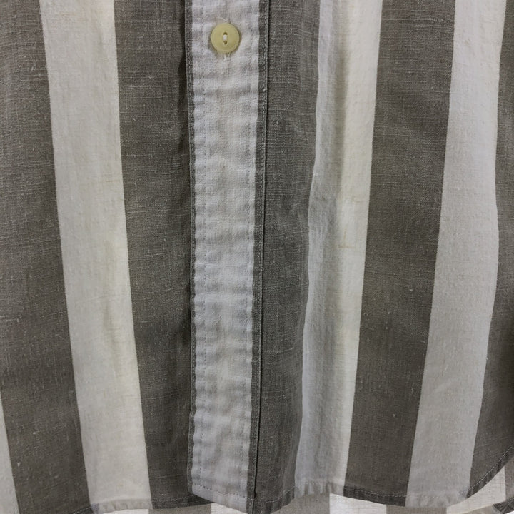 Ralph Lauren CHAPS Stripe Pattern Short Sleeve Linen x Cotton Button Down Shirt Men's M linen white type Vintage Second Hand
