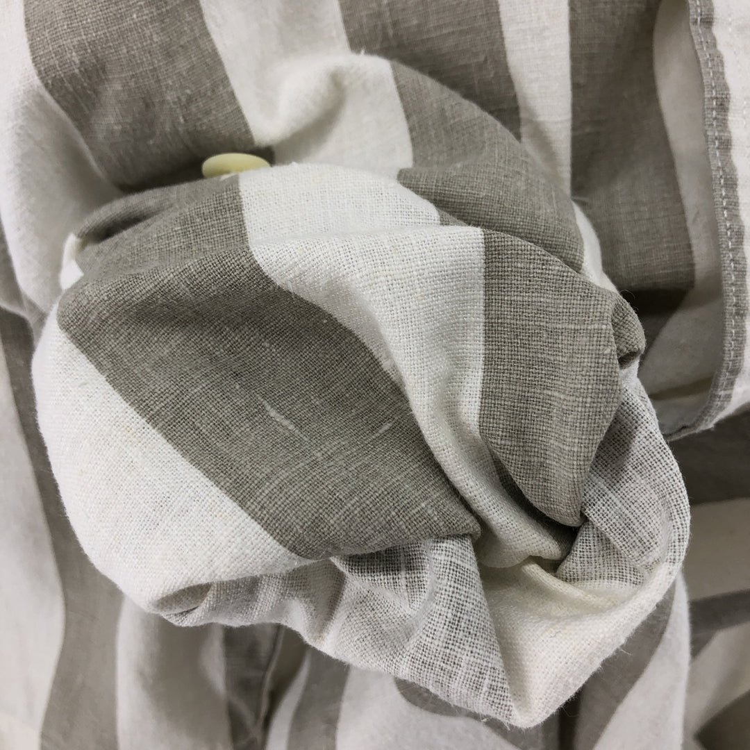 Ralph Lauren CHAPS Stripe Pattern Short Sleeve Linen x Cotton Button Down Shirt Men's M linen white type Vintage Second Hand
