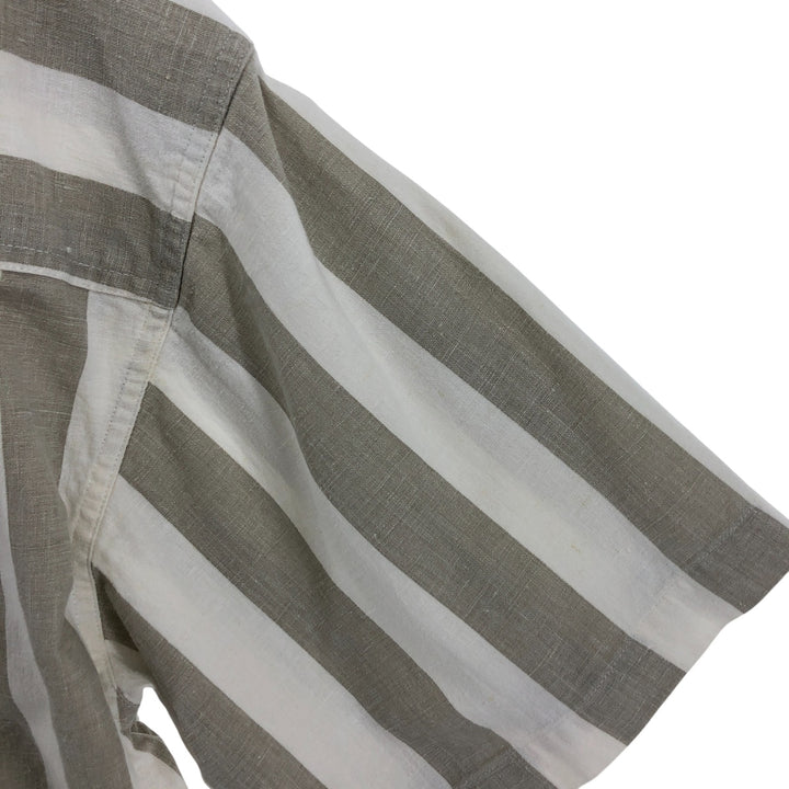 Ralph Lauren CHAPS Stripe Pattern Short Sleeve Linen x Cotton Button Down Shirt Men's M linen white type Vintage Second Hand