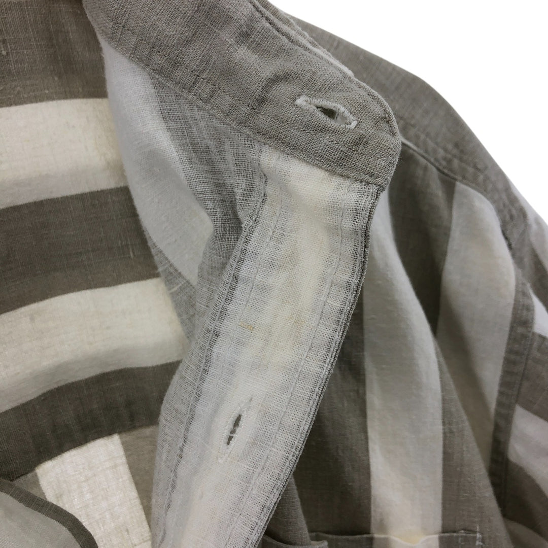 Ralph Lauren CHAPS Stripe Pattern Short Sleeve Linen x Cotton Button Down Shirt Men's M linen white type Vintage Second Hand