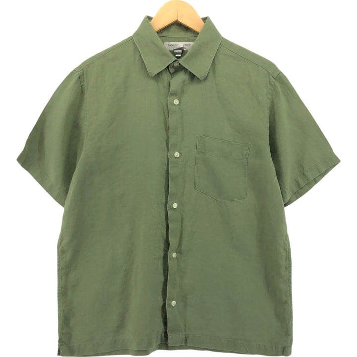 00'S Banana Republic Short Sleeve Linen Shirt Box Shirt Men's M Size linen green type yellow green Vintage Second Hand