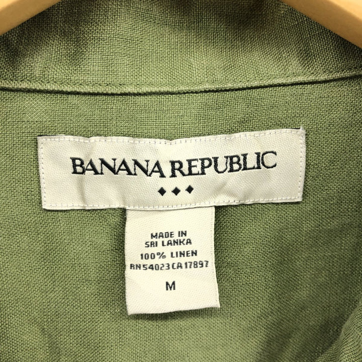 00'S Banana Republic Short Sleeve Linen Shirt Box Shirt Men's M Size linen green type yellow green Vintage Second Hand