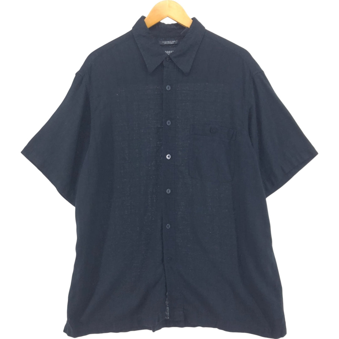 Haggar Washable Linen Short Sleeve Rayon x Linen Shirt Box Shirt Men's XL Size linen black type Vintage Second Hand