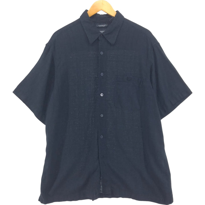 Haggar Washable Linen Short Sleeve Rayon x Linen Shirt Box Shirt Men's XL Size linen black type Vintage Second Hand