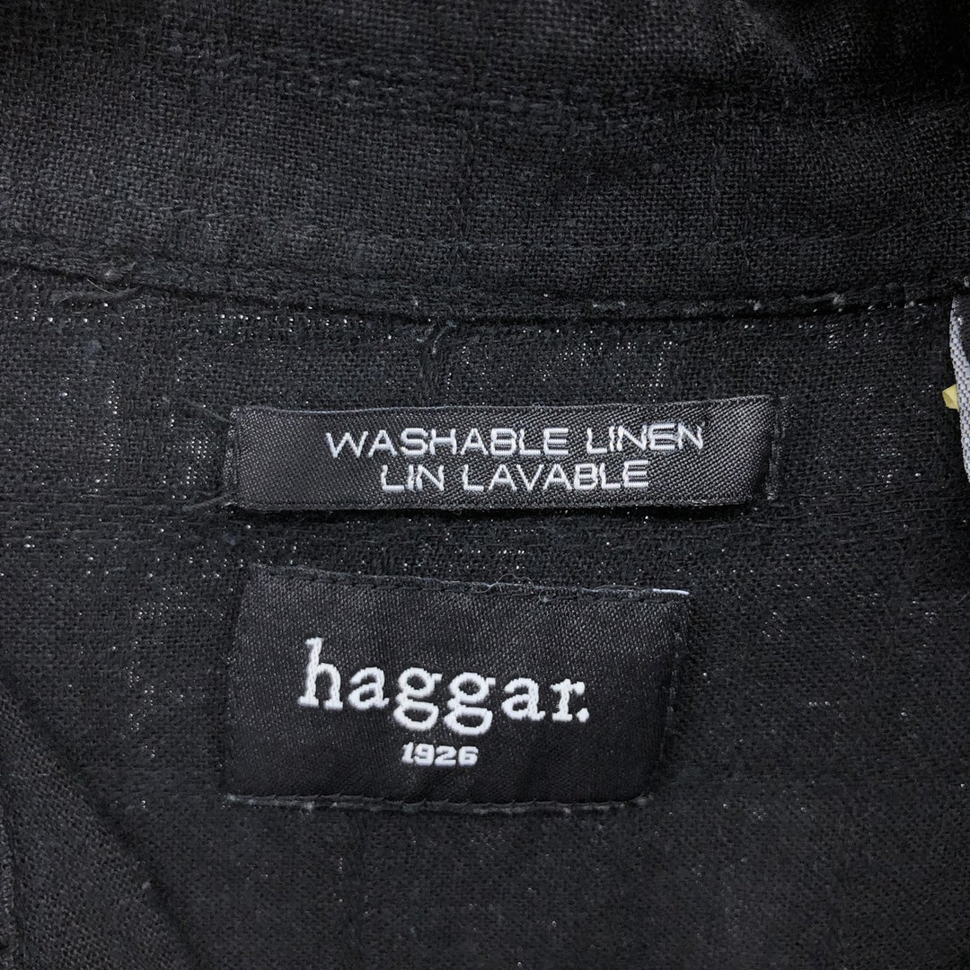 Haggar Washable Linen Short Sleeve Rayon x Linen Shirt Box Shirt Men's XL Size linen black type Vintage Second Hand