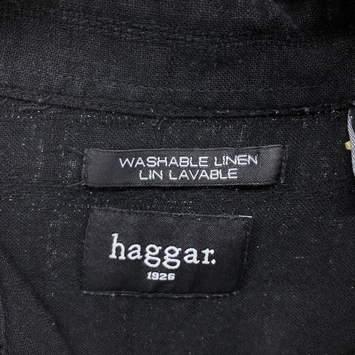 Haggar Washable Linen Short Sleeve Rayon x Linen Shirt Box Shirt Men's XL Size linen black type Vintage Second Hand