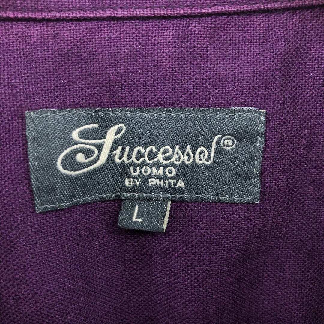 SUCCESSO Check Pattern Short Sleeve Open Collar Linen x Cotton Shirt Box Shirt Men's L Size linen purple type Vintage Second Hand