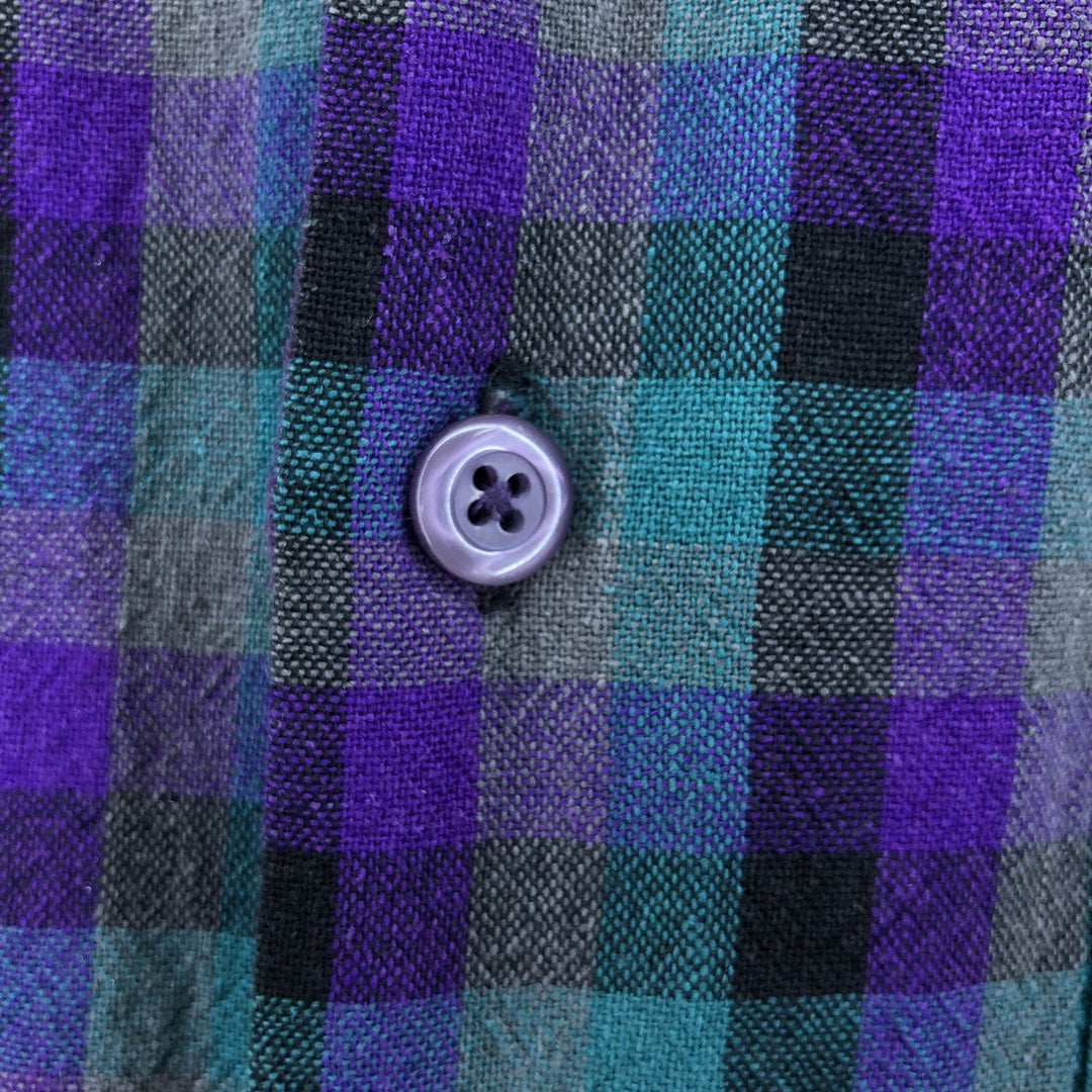 SUCCESSO Check Pattern Short Sleeve Open Collar Linen x Cotton Shirt Box Shirt Men's L Size linen purple type Vintage Second Hand
