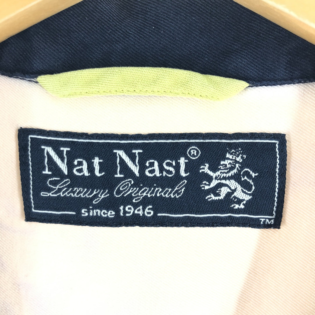 Nat Nast Two-tone short-sleeve open-collar silk shirt, box shirt, men's XL size silk Beige type Vintage Second Hand